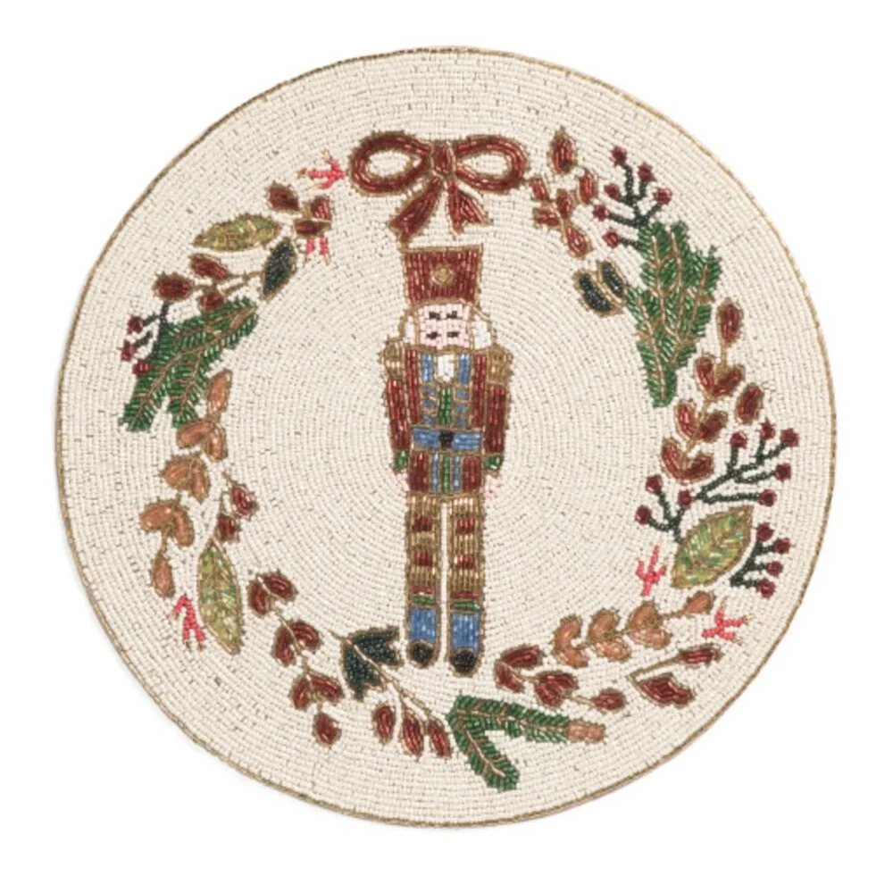 Tahari Christmas Nutcracker Wreath Beaded Placemat 15